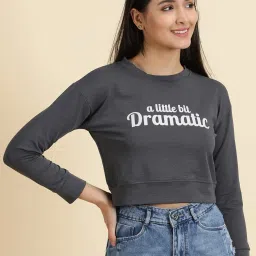 showoffff SHOWOFF Grey Cotton Graphic Print Crop Top image 1