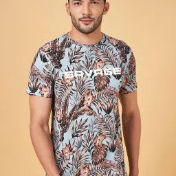 People by Pantaloons Blue Cotton Slim Fit Printed T-Shirt image 1