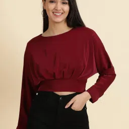 showoffff SHOWOFF Maroon Regular Fit Crop Top image 1