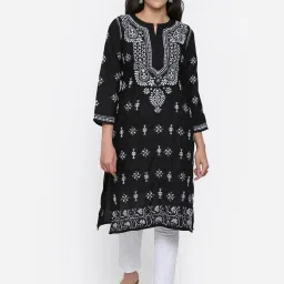 PARAMOUNT CHIKAN Black Cotton Embroidered Straight Kurta image 1