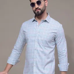 Crimsoune Club Men Classic Fit Grid Tattersall Checked Spread Collar Cotton Casual Shirt-image-55