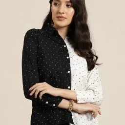 Qurvii Black & White Polka Dot Print Shirt image 1