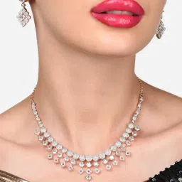 Zaveri Pearls Rose Gold Dazzling Cubic Zirconia Brass Necklace & Earring Set-ZPFK15981-picture-30