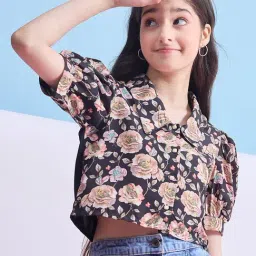 StyloBug Girls Black Printed Top-image-0