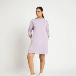 FEMMELLA Purple Relaxed Fit Solid Hooded Dress-image-16