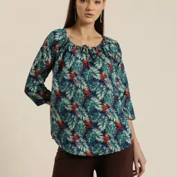 Qurvii Green Printed Top image 1