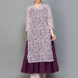 Melange by Lifestyle Purple Printed Straight Double Layer Kurta image 1