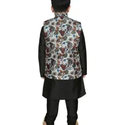 SG Yuvraj Kids White & Black Floral Print Full Sleeves Kurta Set image 2