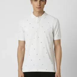 Van Heusen White Cotton Regular Fit Printed Polo T-Shirt-image-94