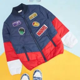 Pantaloons Junior Navy & Red Color Block Full Sleeves Jacket image 1