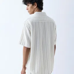 ETA by Westside White Stripe Patterned Relaxed-Fit Cotton Shirt image 2