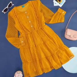 YU by Pantaloons Kids Yellow Cotton Printed Full Sleeves Dress image 1