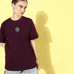 Dillinger Wine Cotton Graphic Print Oversized T-Shirt image 1