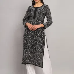 PARAMOUNT CHIKAN Black Cotton Embroidered Straight Kurta image 1