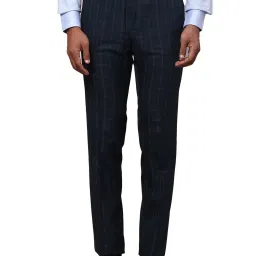 Raymond Dark Blue Slim Fit Check Flat Front Trousers image 1
