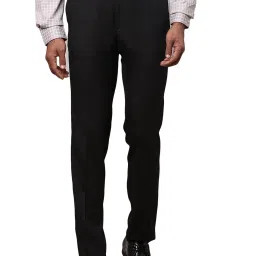 Raymond Black Slim Fit Textured Flat Front Trousers image 1