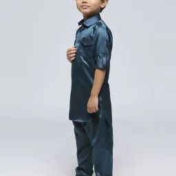 Kids Island Boys Green Solid Full Sleeves Kurta Set image 2