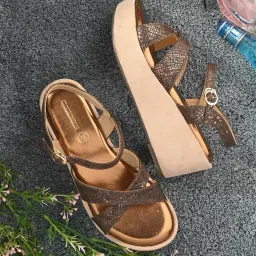 Clog London Women's Copper Ankle Strap Wedges image 1