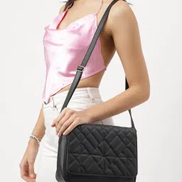 Fastrack Black Quilted Faux Leather Sling Handbag image 1