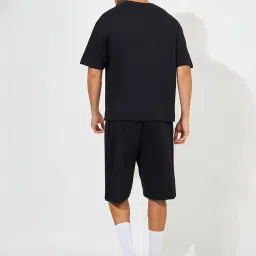 Styli Black Relaxed Fit Printed T-Shirt & Shorts Set image 2