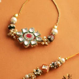 Aapno Rajasthan Traditional Kundan Bhaiya Bhabhi Rakhi Set image 2