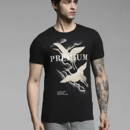 Jack & Jones Black Cotton Slim Fit Printed T-Shirt-picture-37
