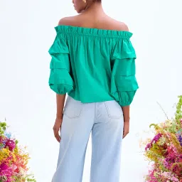 Cover Story Green Cotton Regular Fit Top image 2