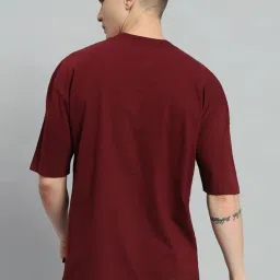 Griffel Maroon Cotton Loose Fit Printed T-Shirt image 2