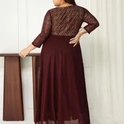 Miss Chase A+ Purple Self Design A-Line Dress image 2