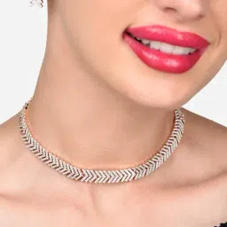 Zaveri Pearls Rose Gold Dazzling Cubic Zirconia Sleek Brass Necklace Earring Set-ZPFK15979-picture-24