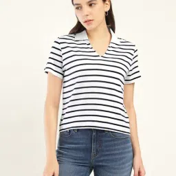 Levi's White & Black Cotton Regular Fit Striped Polo T-Shirt-picture-26
