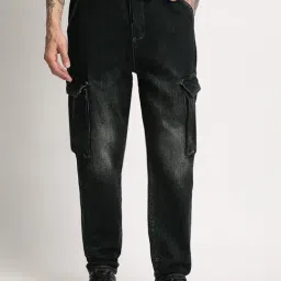 The Bear House Black Cotton Regular Fit Cargo Jeans-image-14