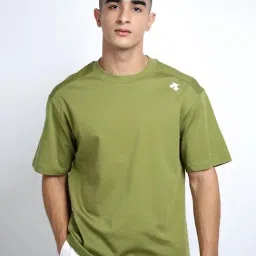 SHOWOFFFF Green Cotton Solid Relaxed Fit T-Shirt-image-80