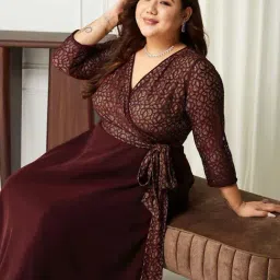 Miss Chase A+ Purple Self Design A-Line Dress image 5