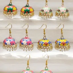OOMPH Meenakari Jhumki Earrings Pack of 5-picture-43