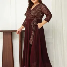 Miss Chase A+ Purple Self Design A-Line Dress image 3