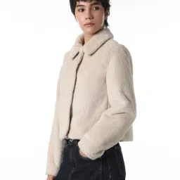 Only Beige Polyester Solid Jacket image 4