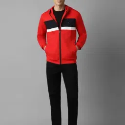Louis Philippe Red Regular Fit Printed Hooded Sweatshirt image 5