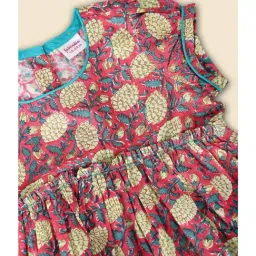 Fabindia Kids Pink & Teal Floral Print Kurta with Salwar image 4