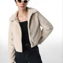 Only Beige Polyester Solid Jacket image 3