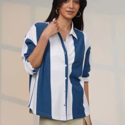 Pinacolada Blue Cotton Regular Fit Striped Shirt-picture-13