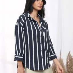 Pinacolada Blue Cotton Regular Fit Striped Shirt image 3