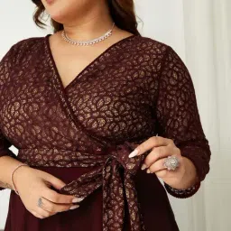 Miss Chase A+ Purple Self Design A-Line Dress image 4