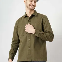 celio celio* Olive Regular Fit Cotton Oversized Shirt-picture-32