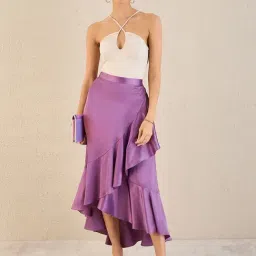 First Resort By Ramola Bachchan Lilac Satin Broad Frill Long Skirt-picture-18