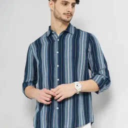 celio celio* Blue Regular Fit Striped Cotton Shirt-picture-10