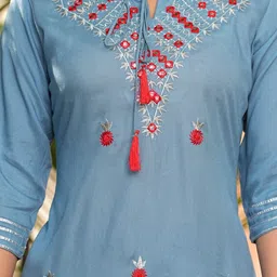 KALINI Women Ethnic Motifs Embroidered Regular Thread Work Kurta with Trousers & With Dupatta image 4