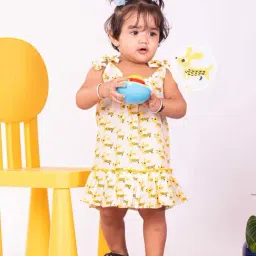 VASTRAMAY Girls Yellow Cotton Printed Dresses-picture-20