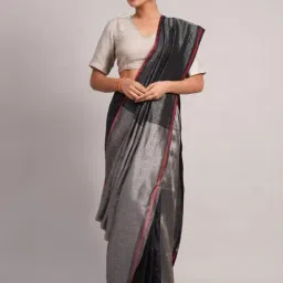 Jaypore Black Silk Hand Woven Saree-image-40