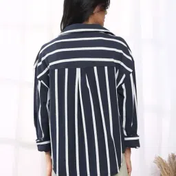 Pinacolada Blue Cotton Regular Fit Striped Shirt image 2